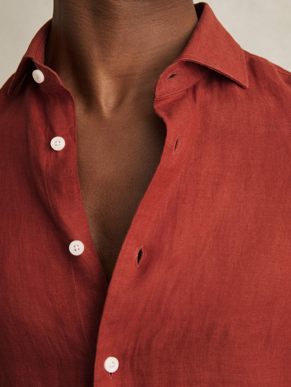 Reiss | Linen Button-Through Shirt in Paprika Red