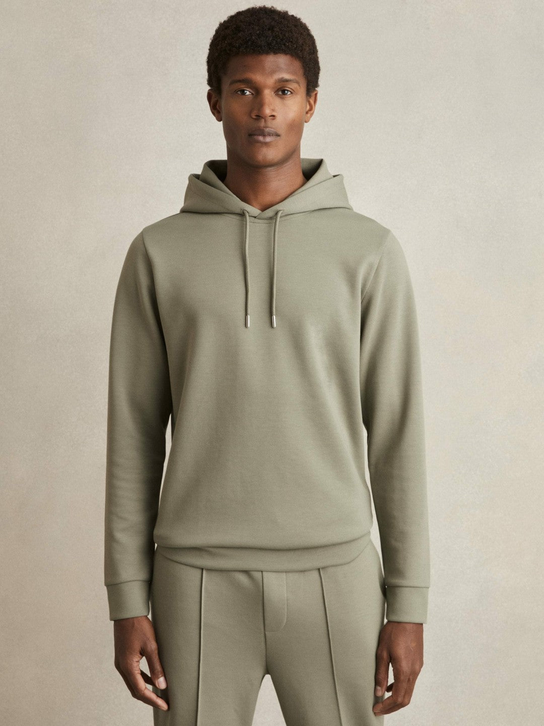 Reiss | Interlock Jersey Drawstring Hoodie in Sage