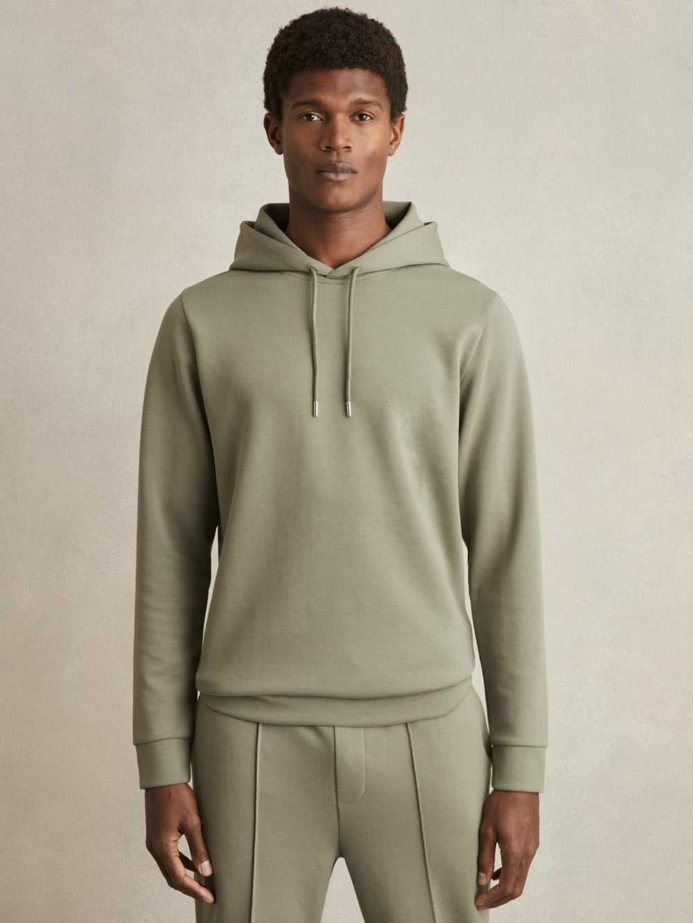 Reiss | Interlock Jersey Drawstring Hoodie in Sage