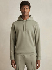 Reiss | Interlock Jersey Drawstring Hoodie in Sage