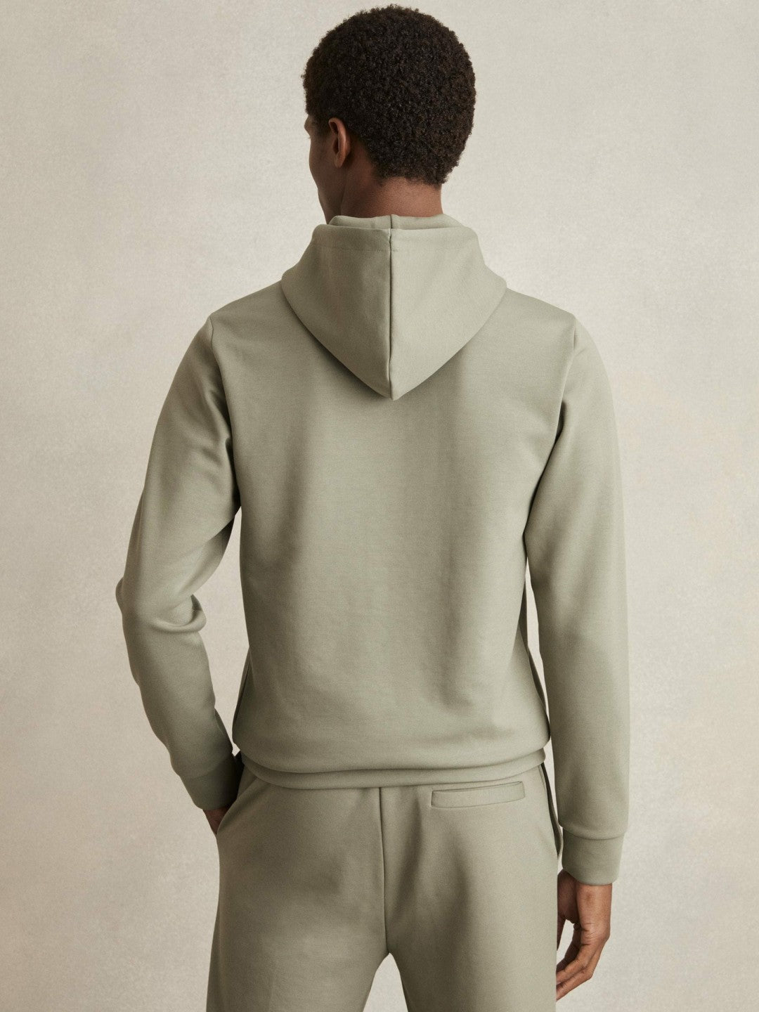 Reiss | Interlock Jersey Drawstring Hoodie in Sage