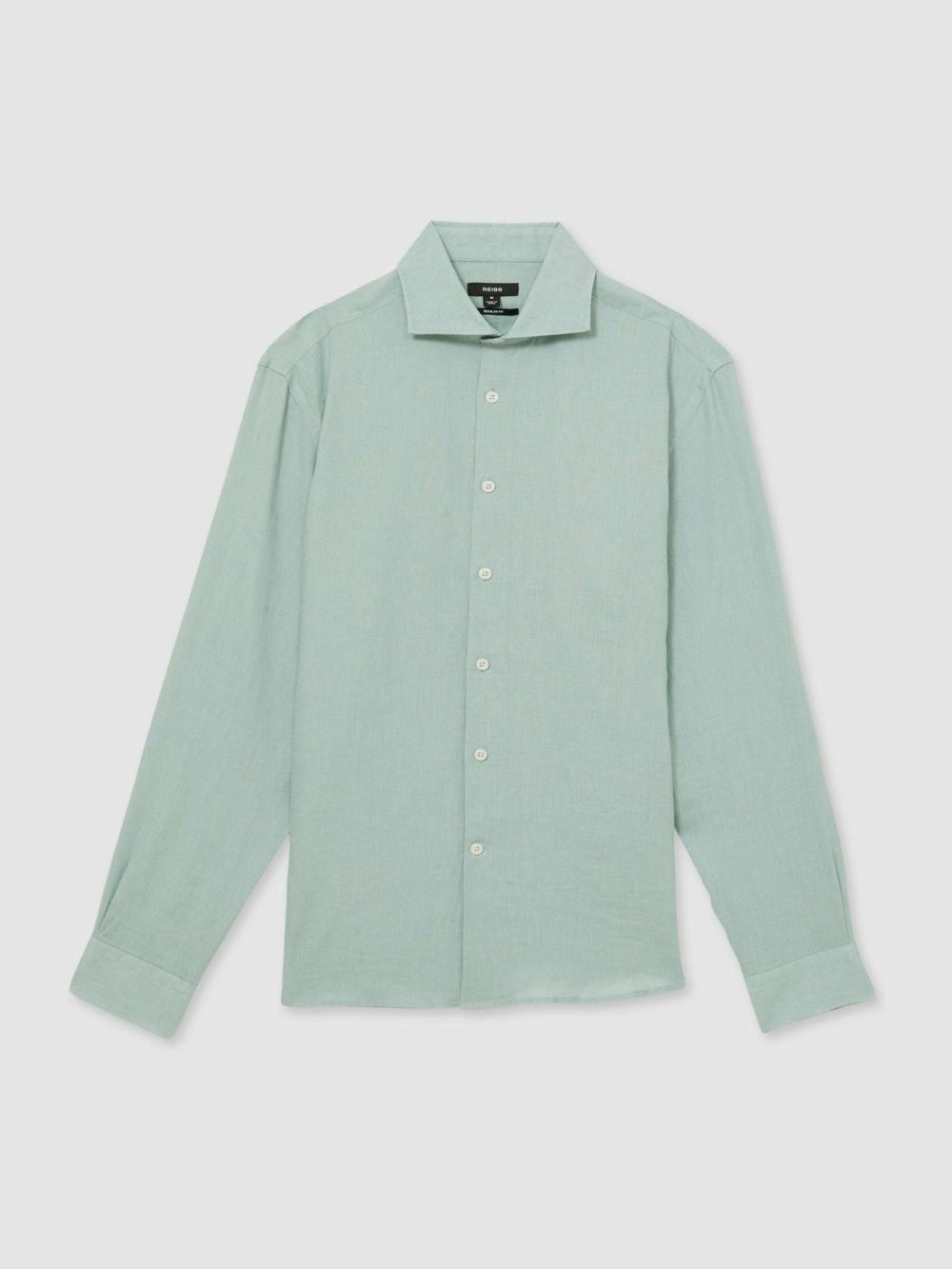 Reiss | Linen Button-Through Shirt in Ocean Green