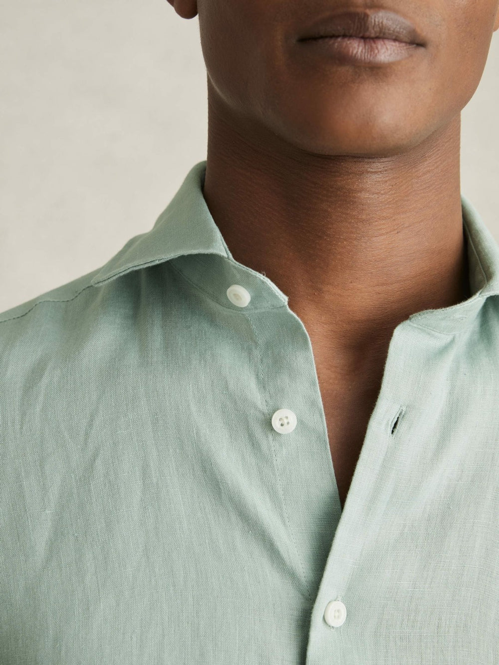 Reiss | Linen Button-Through Shirt in Ocean Green