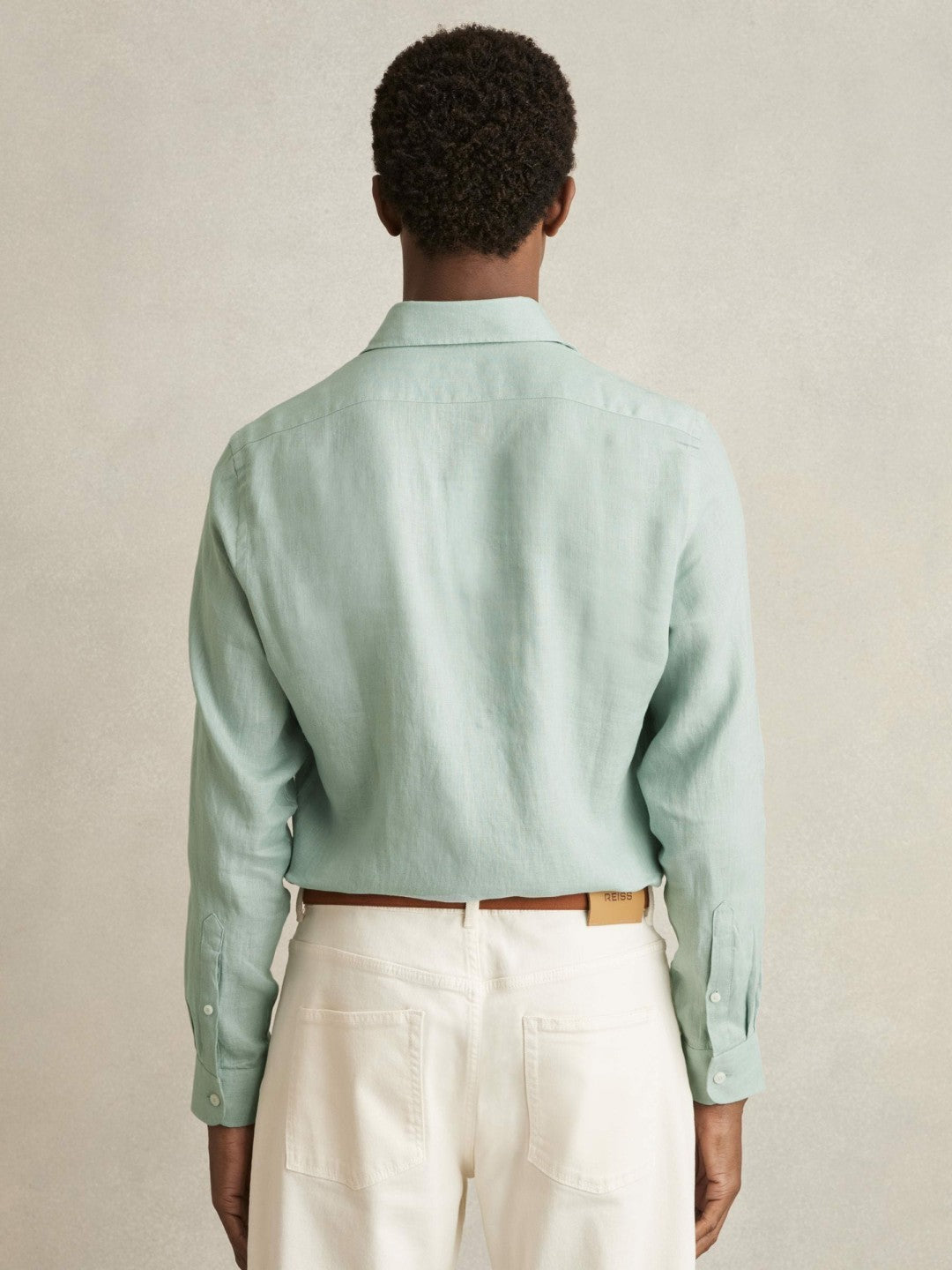 Reiss | Linen Button-Through Shirt in Ocean Green