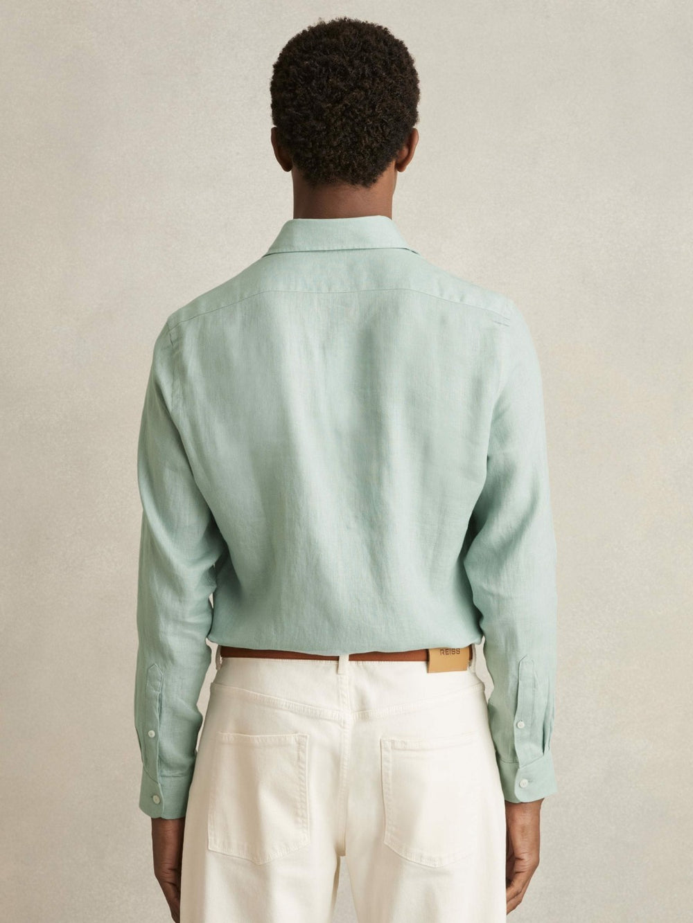 Reiss | Linen Button-Through Shirt in Ocean Green