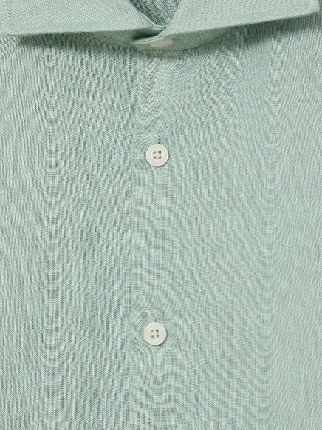 Reiss | Linen Button-Through Shirt in Ocean Green
