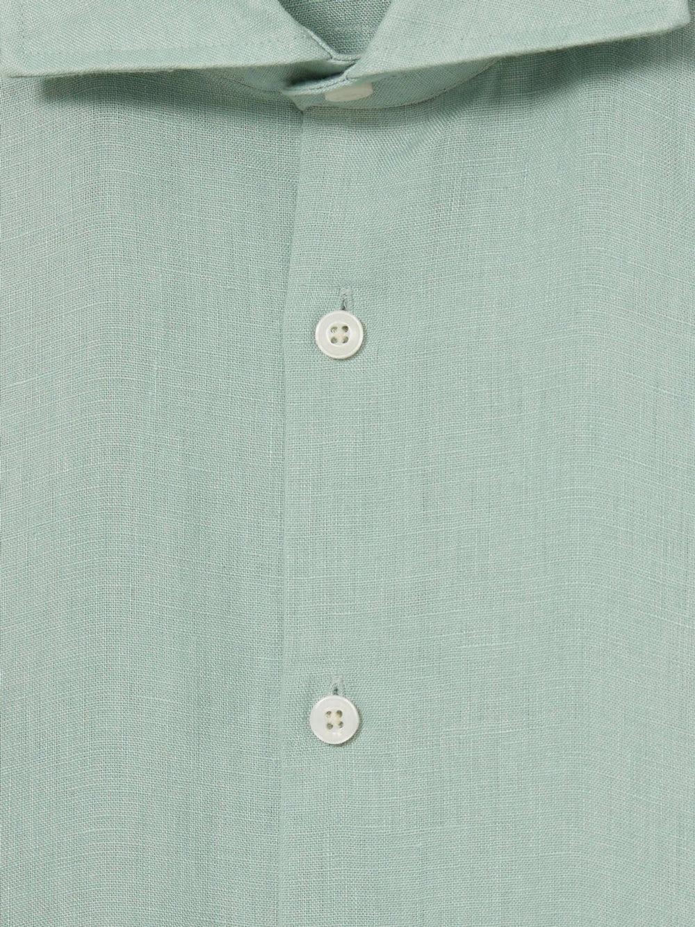 Reiss | Linen Button-Through Shirt in Ocean Green