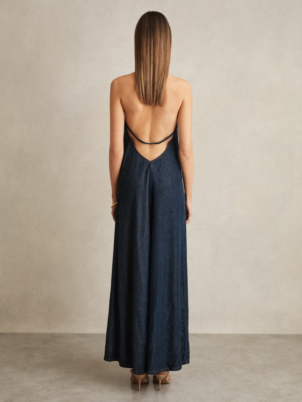 Reiss | Denim Halterneck Maxi Dress in Indigo
