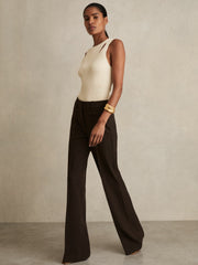 Reiss | High Rise Flared Trousers in Chocolate Brown