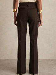 Reiss | High Rise Flared Trousers in Chocolate Brown