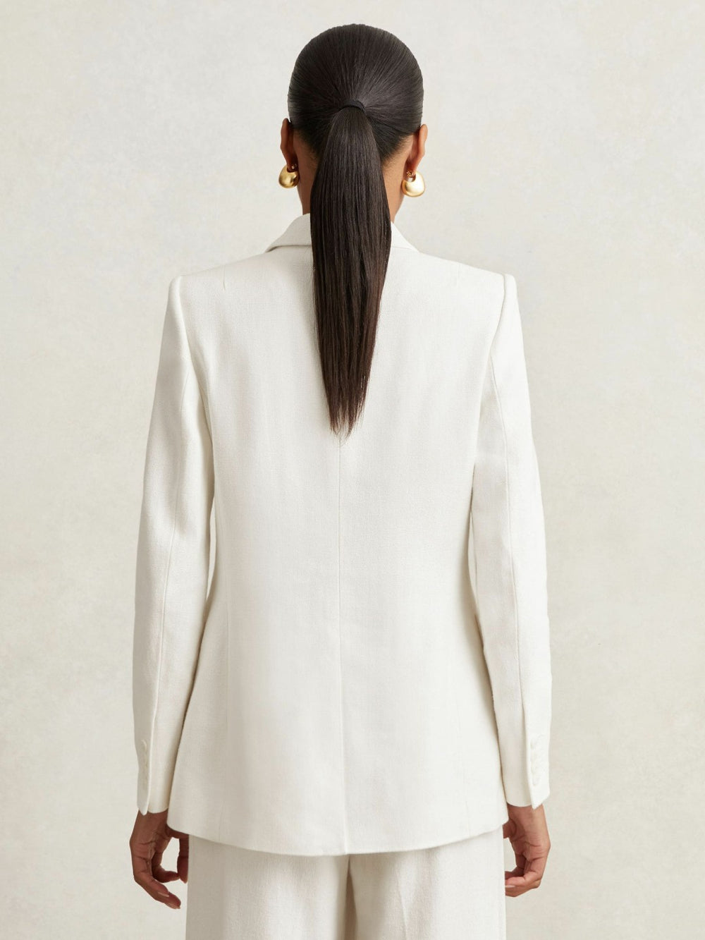 Reiss | Linen-Blend Double-Breasted Suit Jacket in White