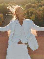 Reiss | Linen-Blend Button-Through Waistcoat in White