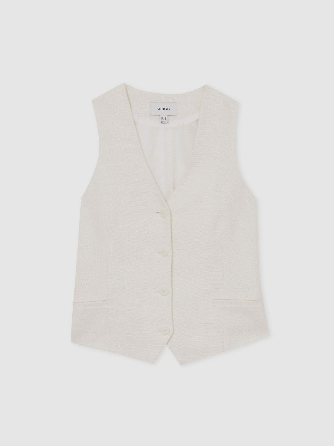 Reiss | Linen-Blend Button-Through Waistcoat in White