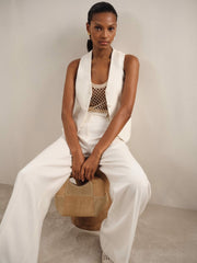Reiss | Linen-Blend Button-Through Waistcoat in White