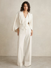 Reiss | Linen-Blend Button-Through Waistcoat in White
