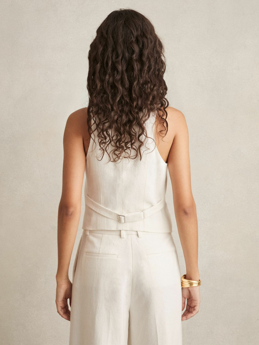 Reiss | Linen-Blend Button-Through Waistcoat in White