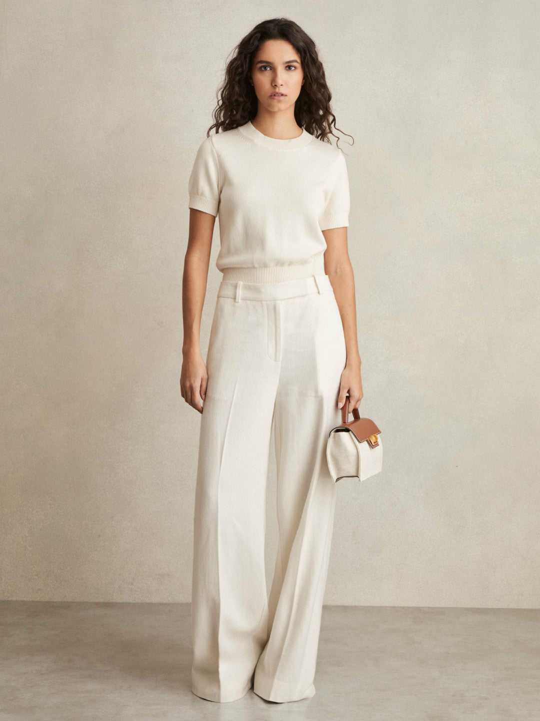 Reiss | Linen-Blend Wide-Leg Trousers in White
