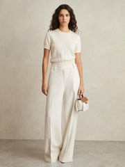 Reiss | Linen-Blend Wide-Leg Trousers in White