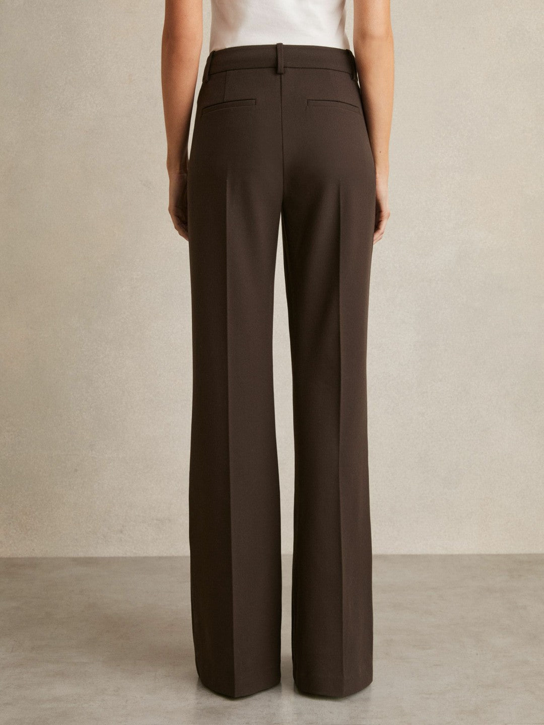 Reiss | Petite High Rise Flared Trousers in Chocolate Brown