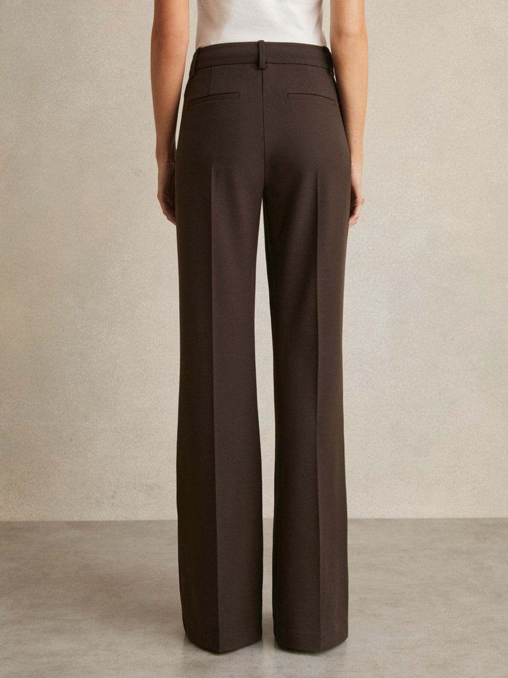 Reiss | Petite High Rise Flared Trousers in Chocolate Brown