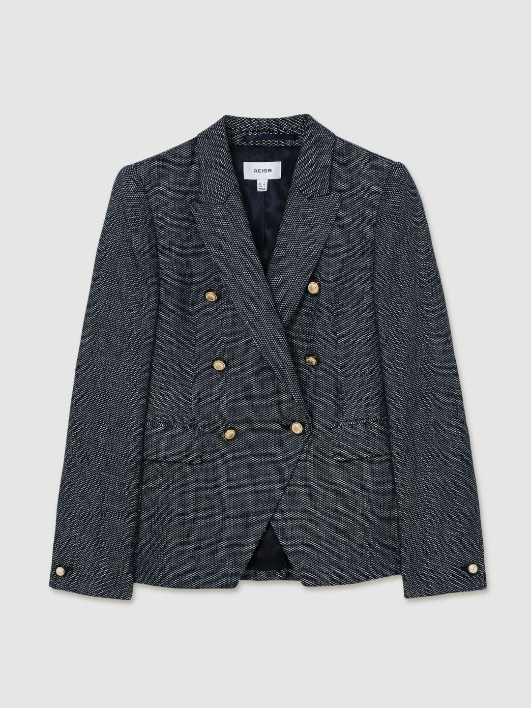 Reiss | Linen-Cotton Double-Breasted Blazer in Navy