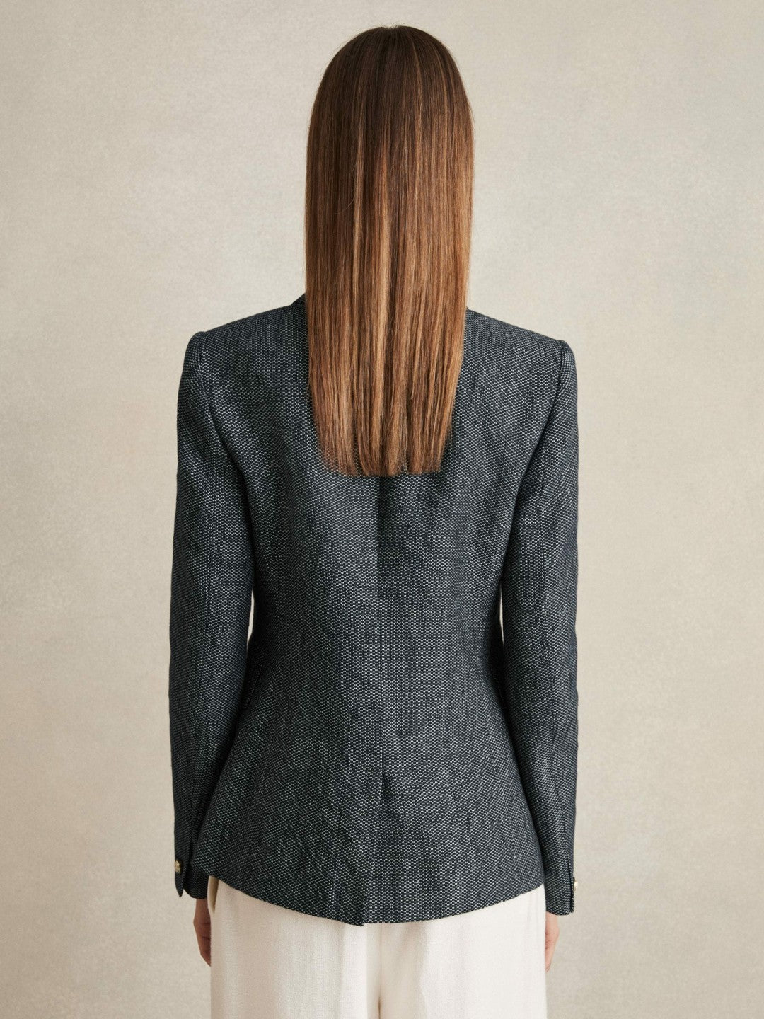 Reiss | Linen-Cotton Double-Breasted Blazer in Navy