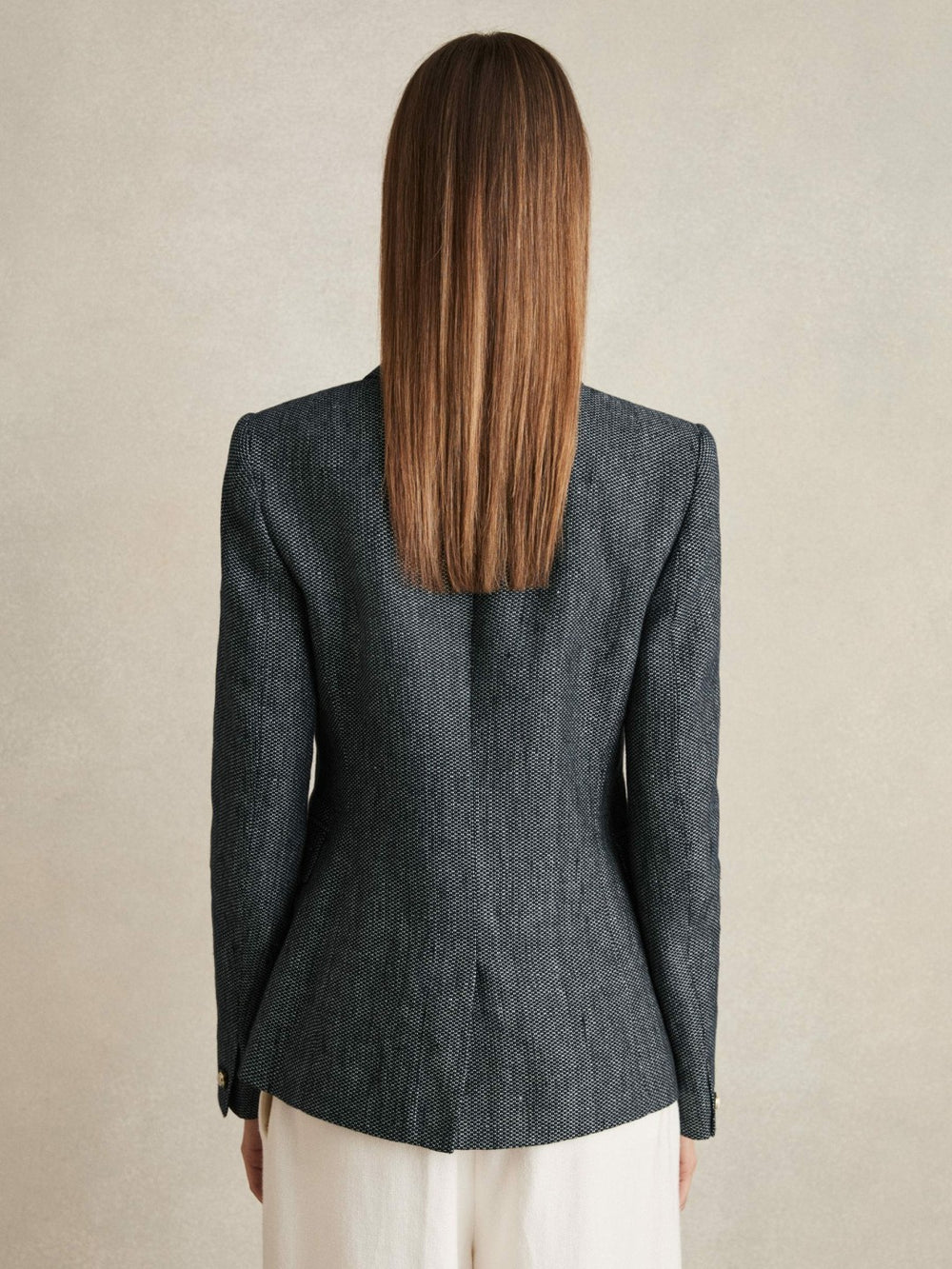 Reiss | Linen-Cotton Double-Breasted Blazer in Navy