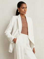 Reiss | Petite Linen-Blend Double-Breasted Suit Jacket in White