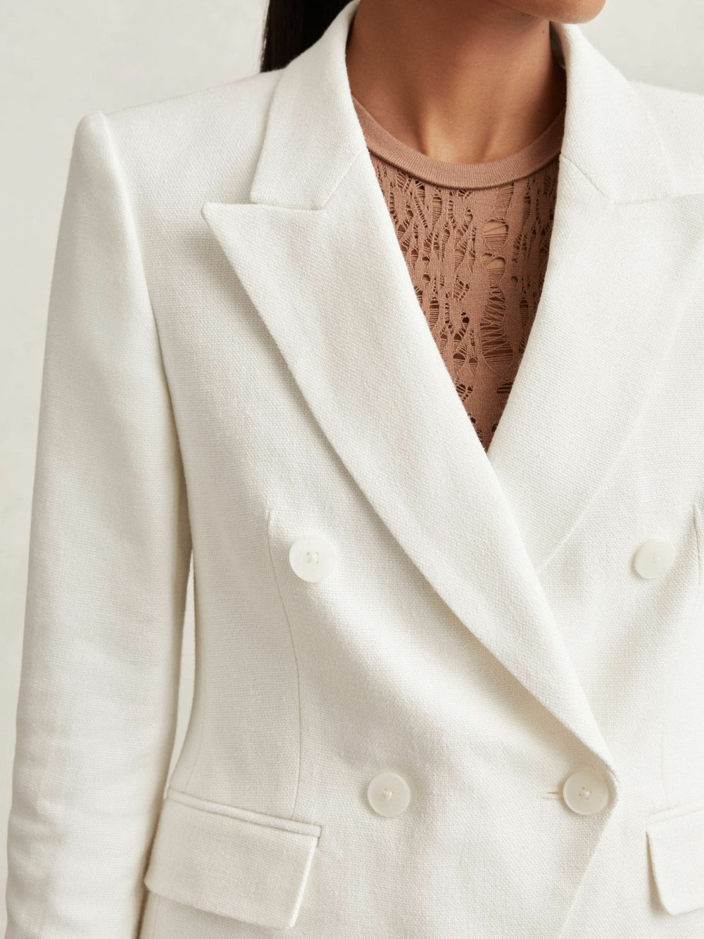 Reiss | Petite Linen-Blend Double-Breasted Suit Jacket in White