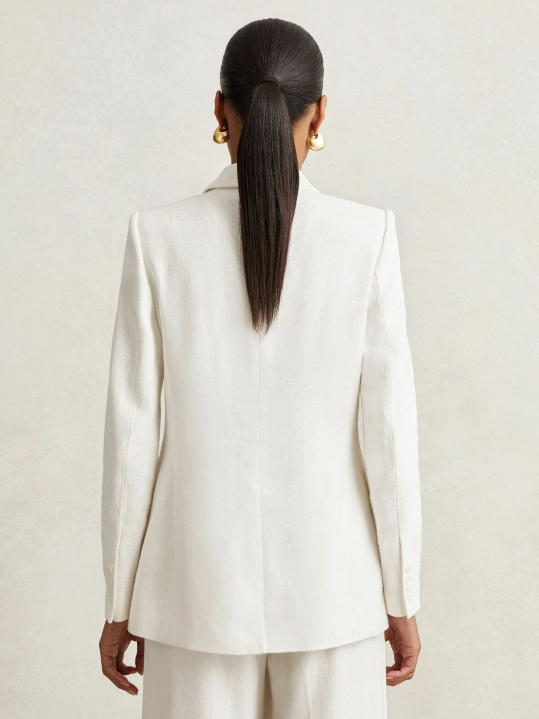 Reiss | Petite Linen-Blend Double-Breasted Suit Jacket in White