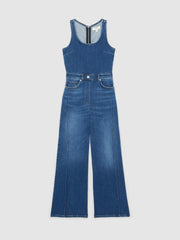Reiss | Wide-Leg Racer-Back Denim Jumpsuit in Indigo