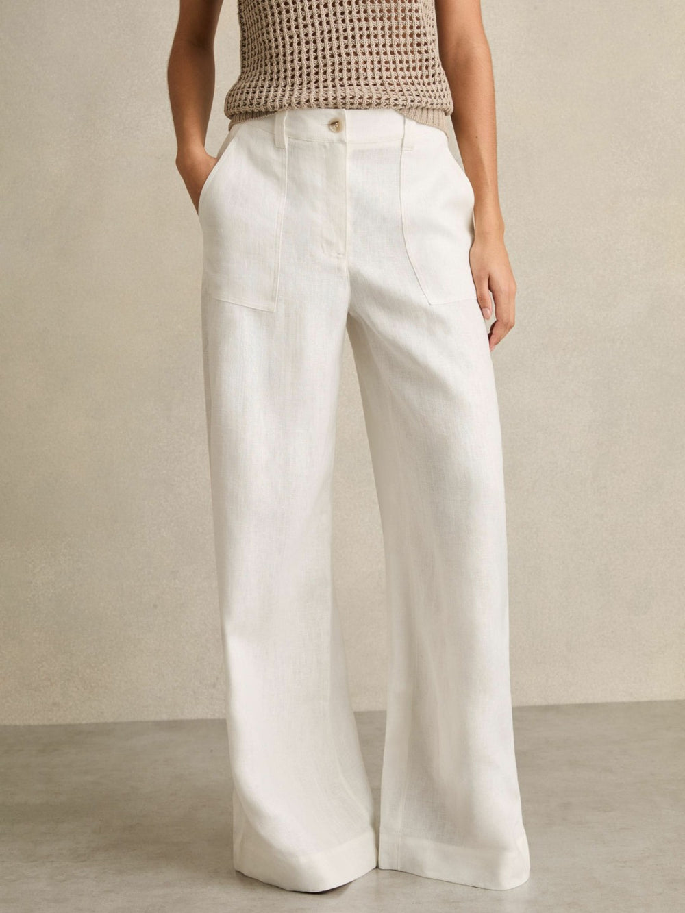 Reiss | Petite Linen Wide Leg Trousers in White
