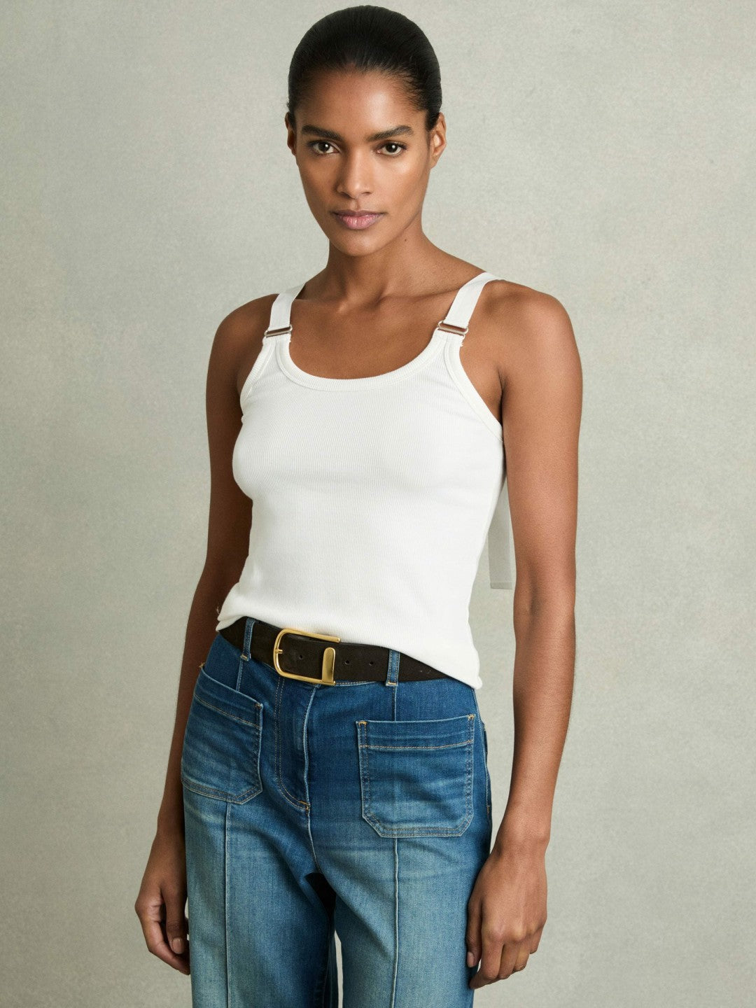 Reiss | Stretch-Cotton D-Ring Strap Vest in White