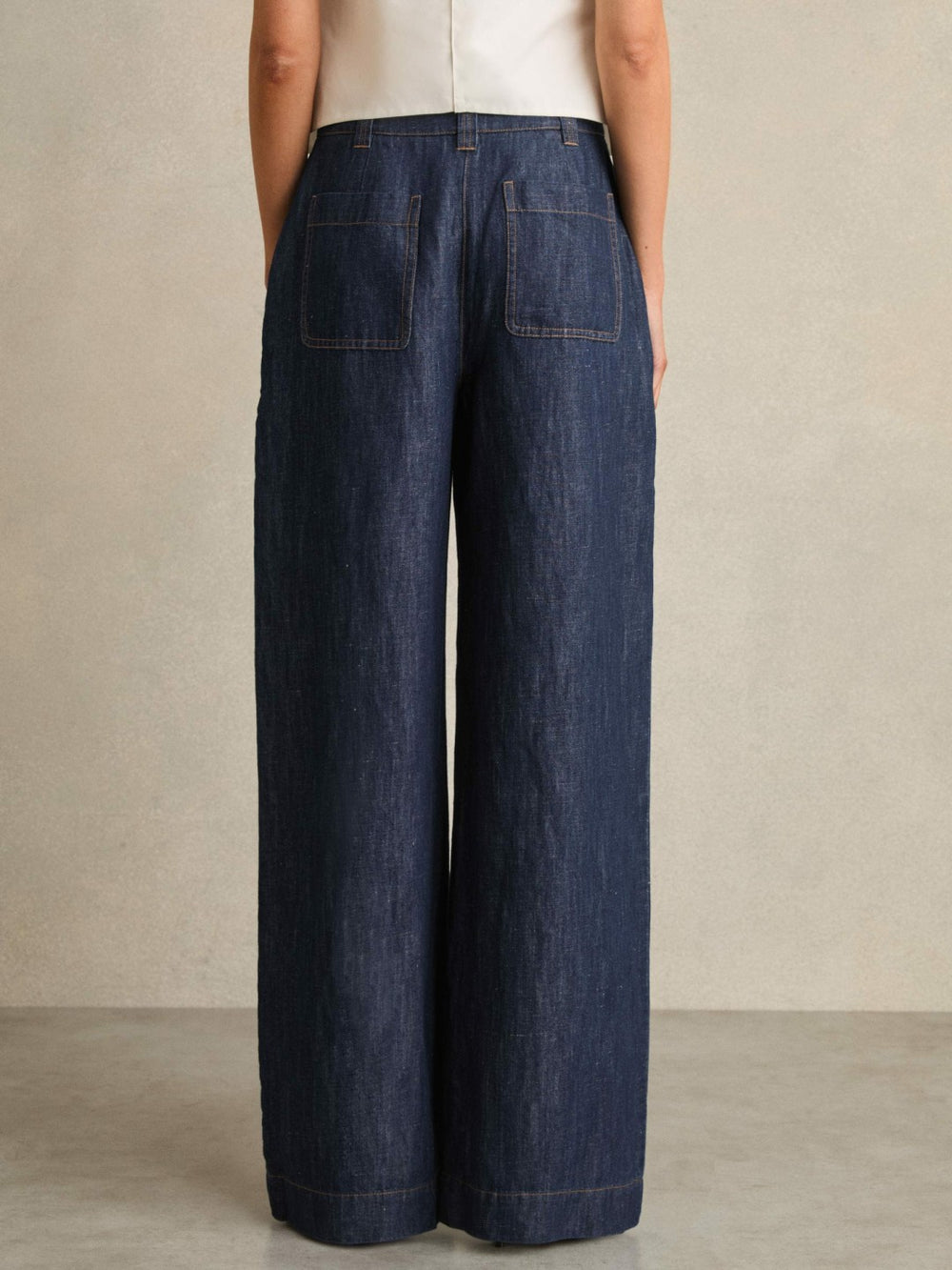 Reiss | Linen Wide Leg Trousers in Indigo