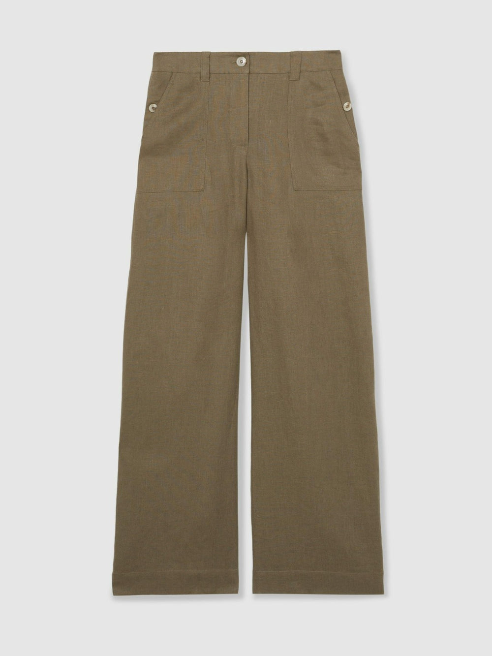 Reiss | Linen Wide Leg Trousers in Khaki