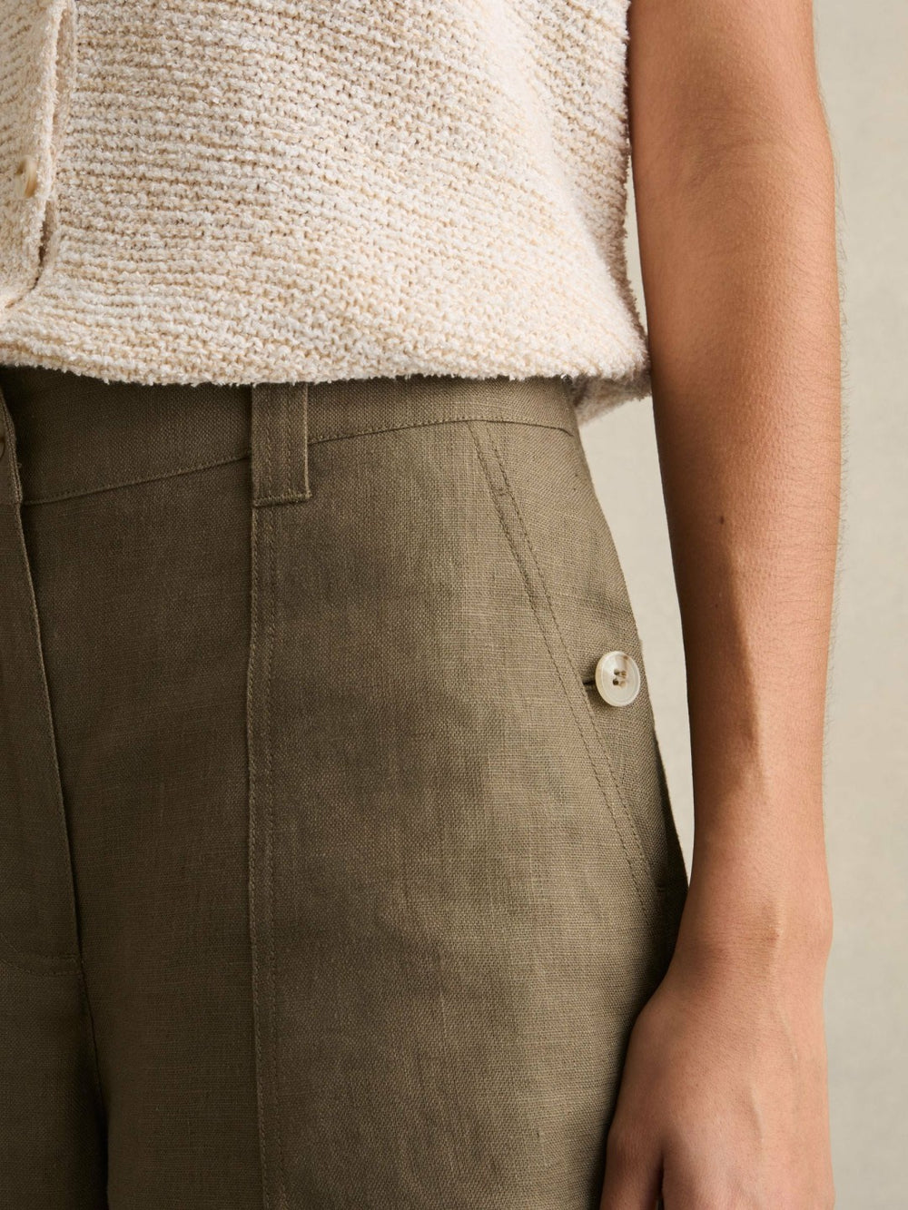 Reiss | Linen Wide Leg Trousers in Khaki
