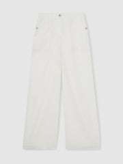 Reiss | Linen Wide Leg Trousers in White