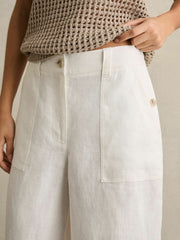 Reiss | Linen Wide Leg Trousers in White