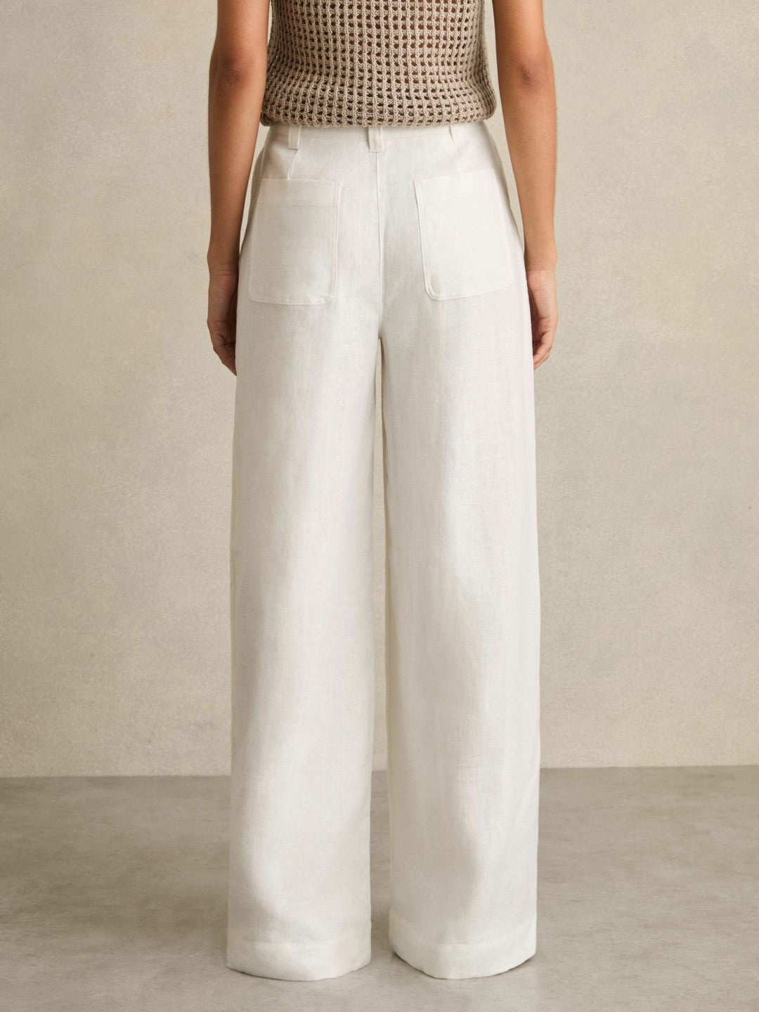 Reiss | Linen Wide Leg Trousers in White