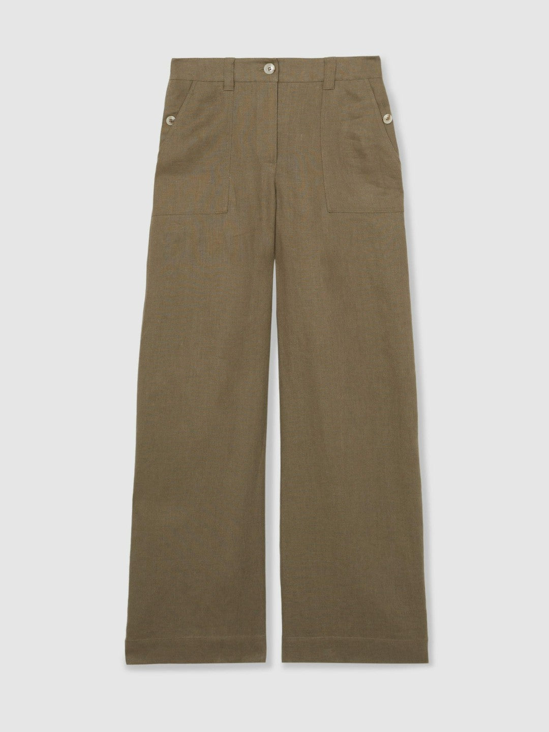Reiss | Petite Linen Wide Leg Trousers in Khaki