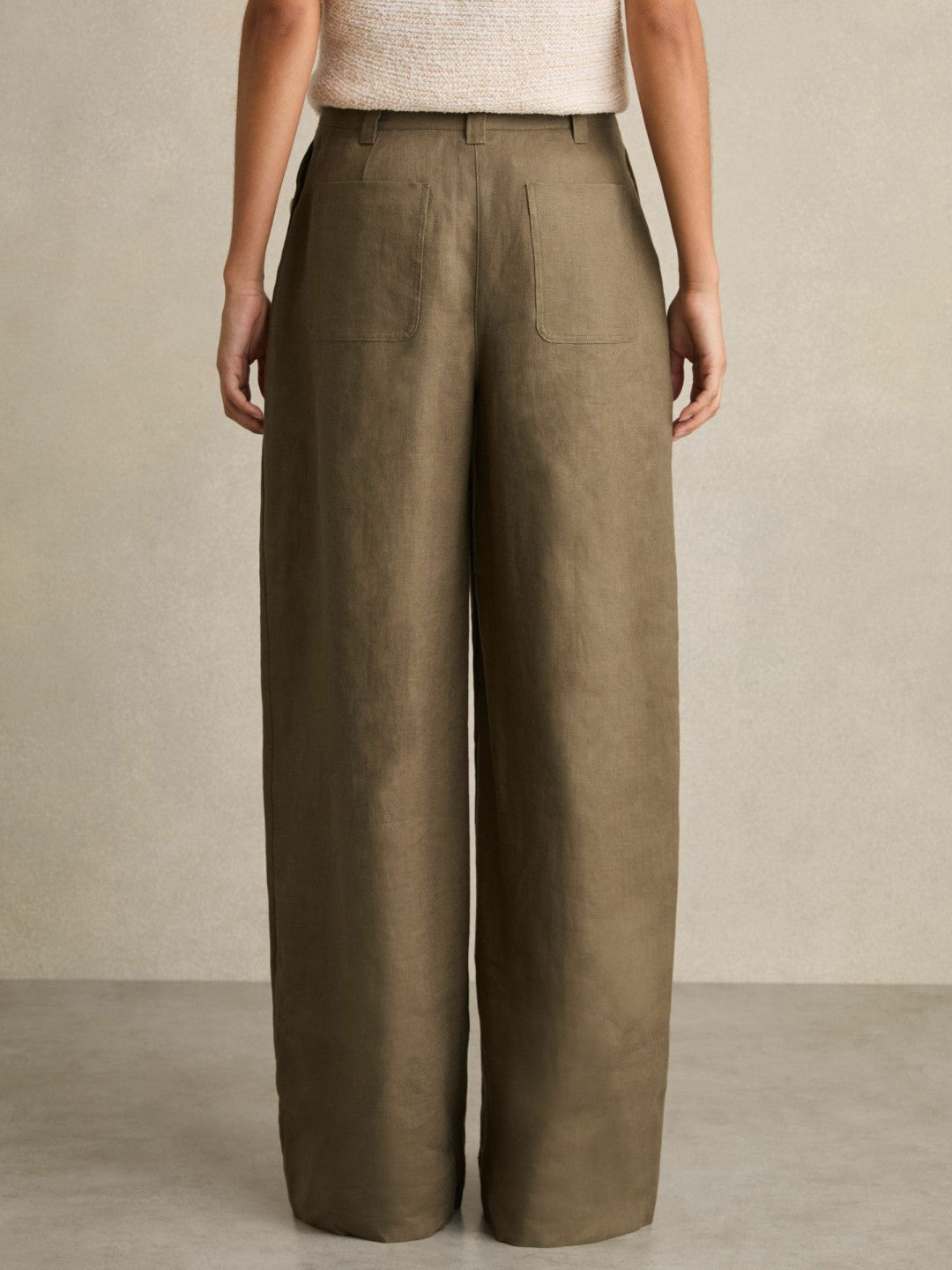 Reiss | Petite Linen Wide Leg Trousers in Khaki