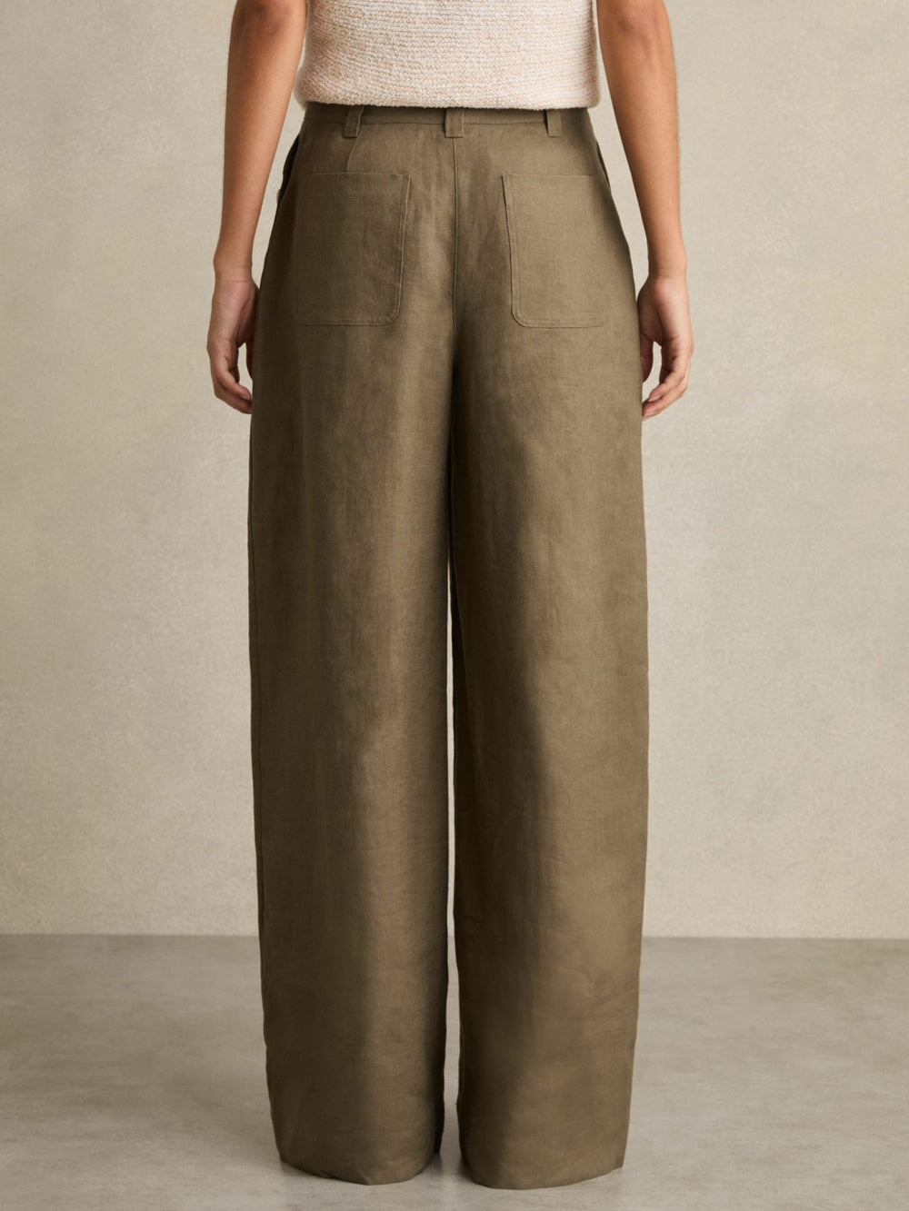 Reiss | Petite Linen Wide Leg Trousers in Khaki