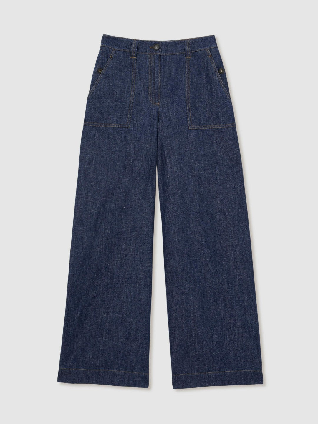Reiss | Petite Linen Wide Leg Trousers in Indigo