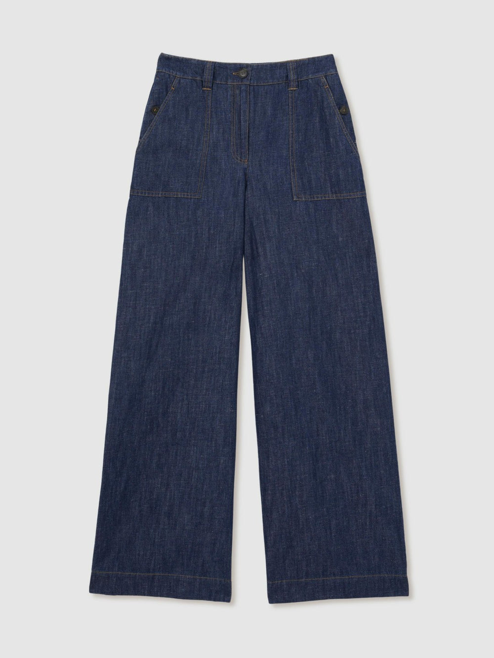 Reiss | Petite Linen Wide Leg Trousers in Indigo
