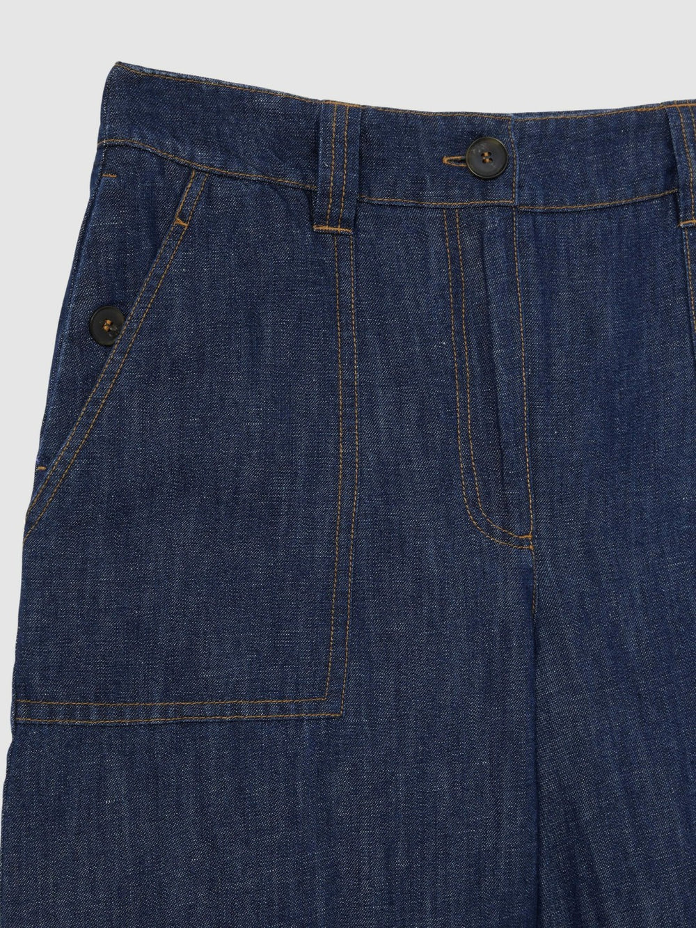 Reiss | Petite Linen Wide Leg Trousers in Indigo