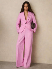 Reiss | Single Breasted Suit Jacket With Linen in Pink