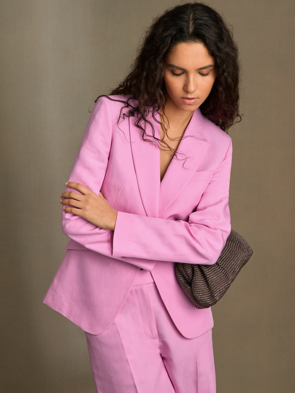Reiss | Single Breasted Suit Jacket With Linen in Pink