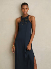 Reiss | Satin Cut-Out Slip Dress in Navy