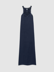 Reiss | Satin Cut-Out Slip Dress in Navy