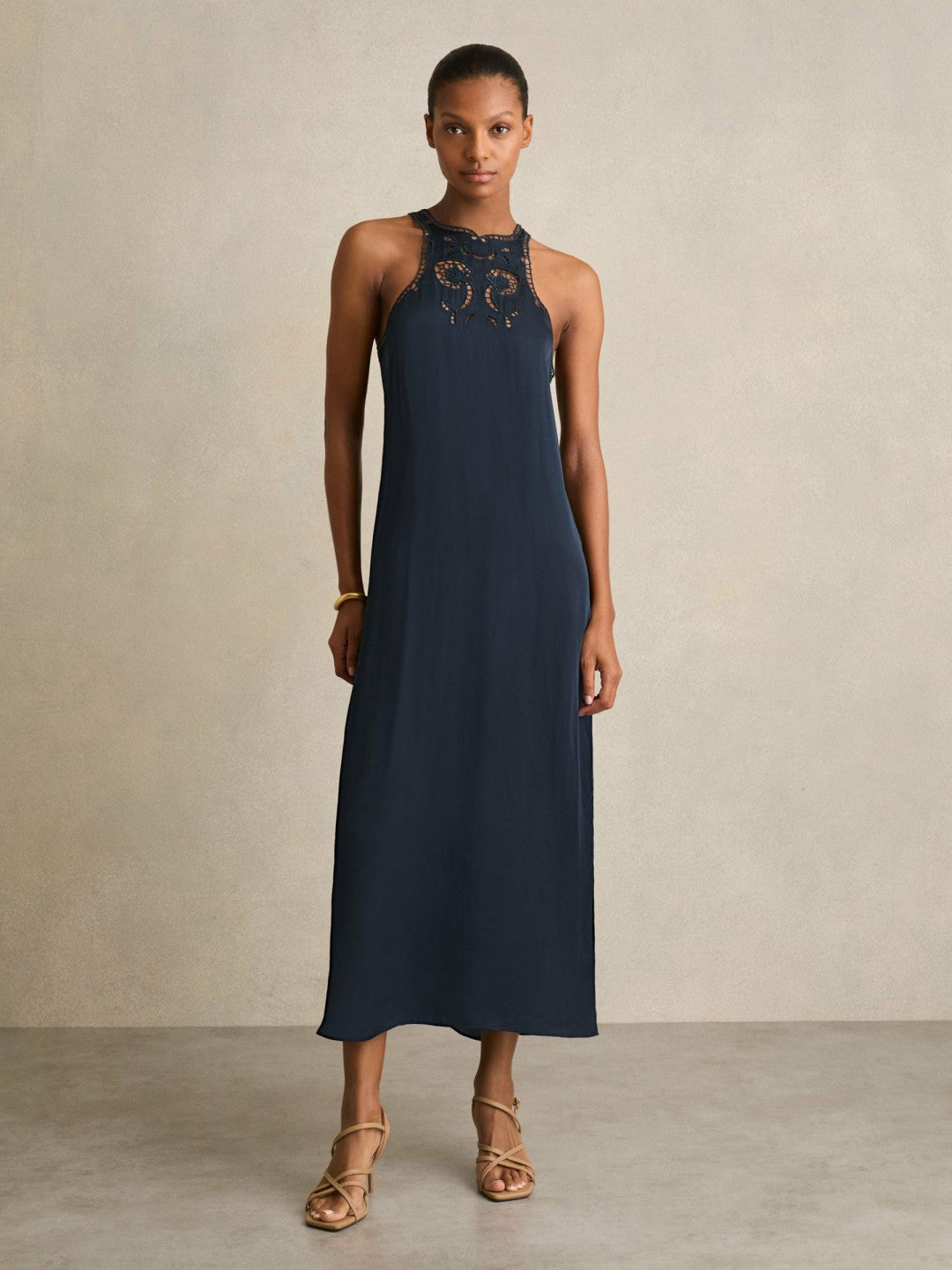 Reiss | Satin Cut-Out Slip Dress in Navy